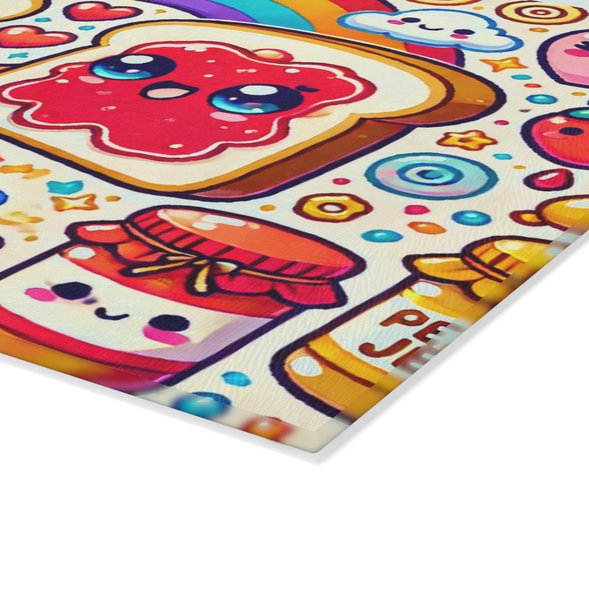 Kawaii Peanut Butter & Jelly Glass Cutting Board – Cute Rainbow Kitchen Decor