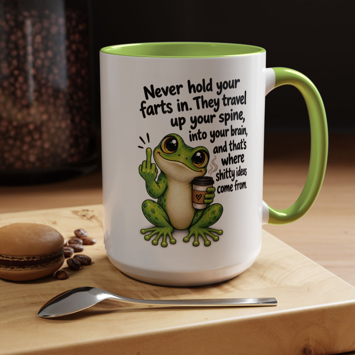 Coffee Mug — Funny Frog 'Never Hold Your Farts In' Accent Mug (11/15oz)