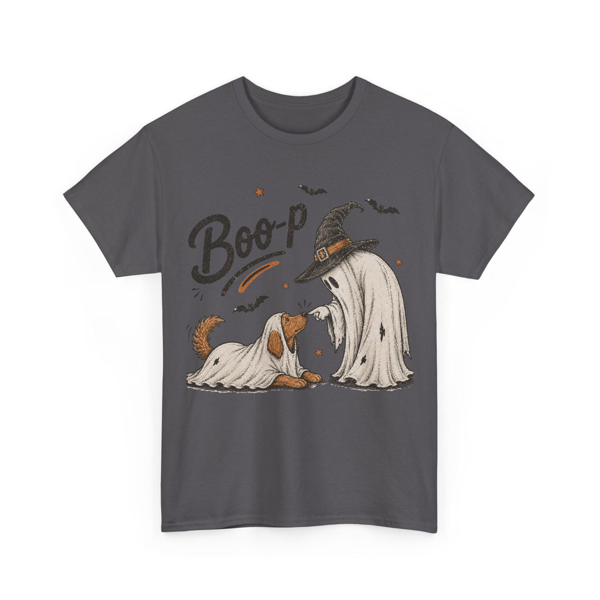 Halloween Ghost Dog T-Shirt — "Boo-p" Cute Witch Hat Pup Tee