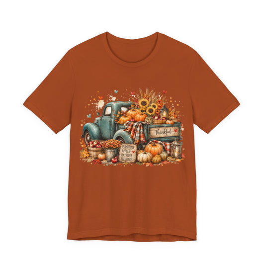 Thankful Harvest Truck T-Shirt — Autumn Pumpkin & Sunflower Tee