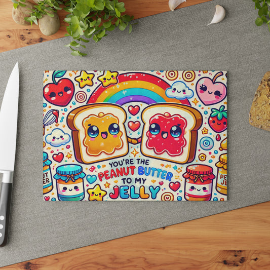 Kawaii Peanut Butter & Jelly Glass Cutting Board – Cute Rainbow Kitchen Decor