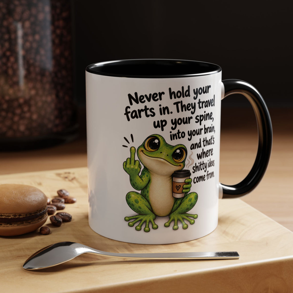 Coffee Mug — Funny Frog 'Never Hold Your Farts In' Accent Mug (11/15oz)