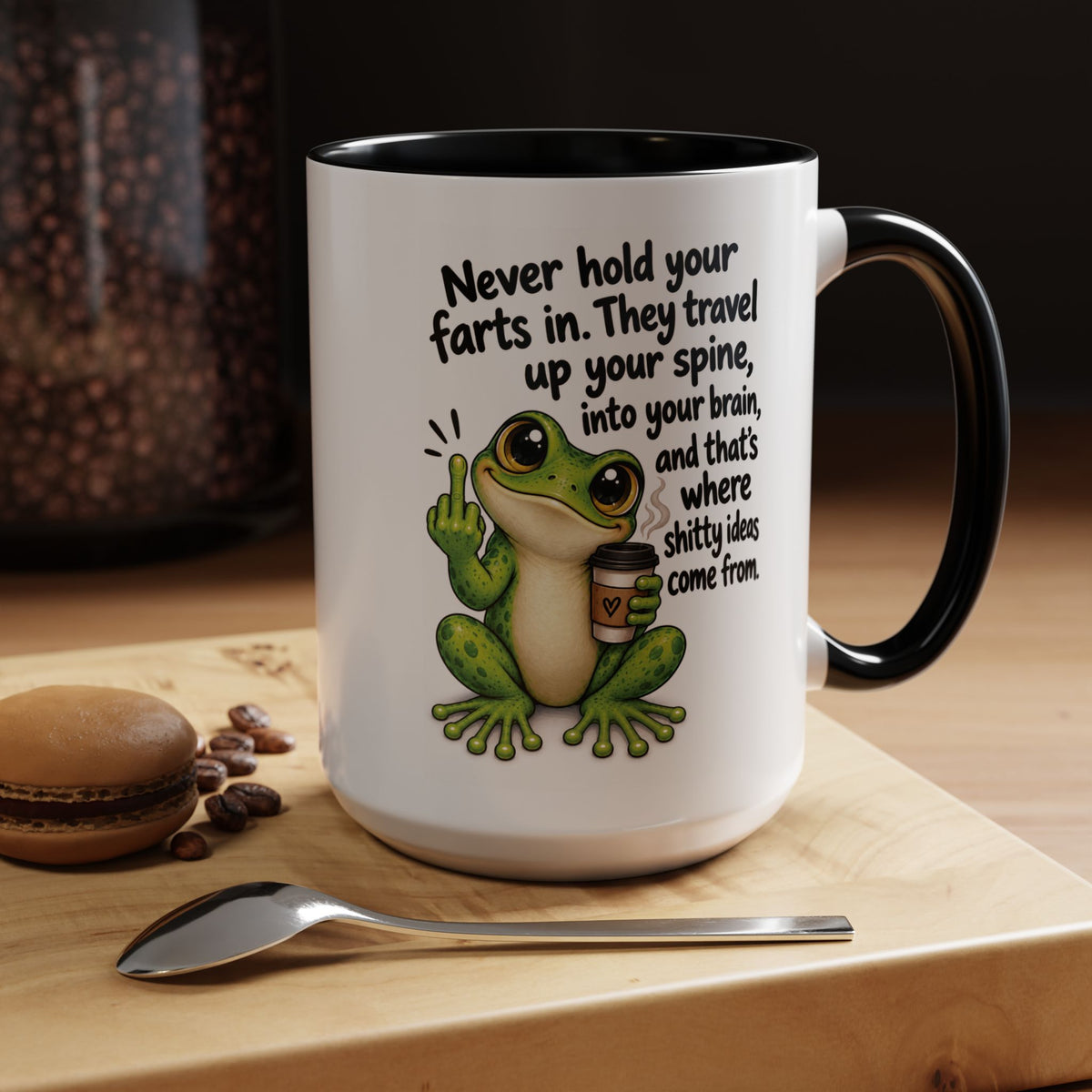 Coffee Mug — Funny Frog 'Never Hold Your Farts In' Accent Mug (11/15oz)