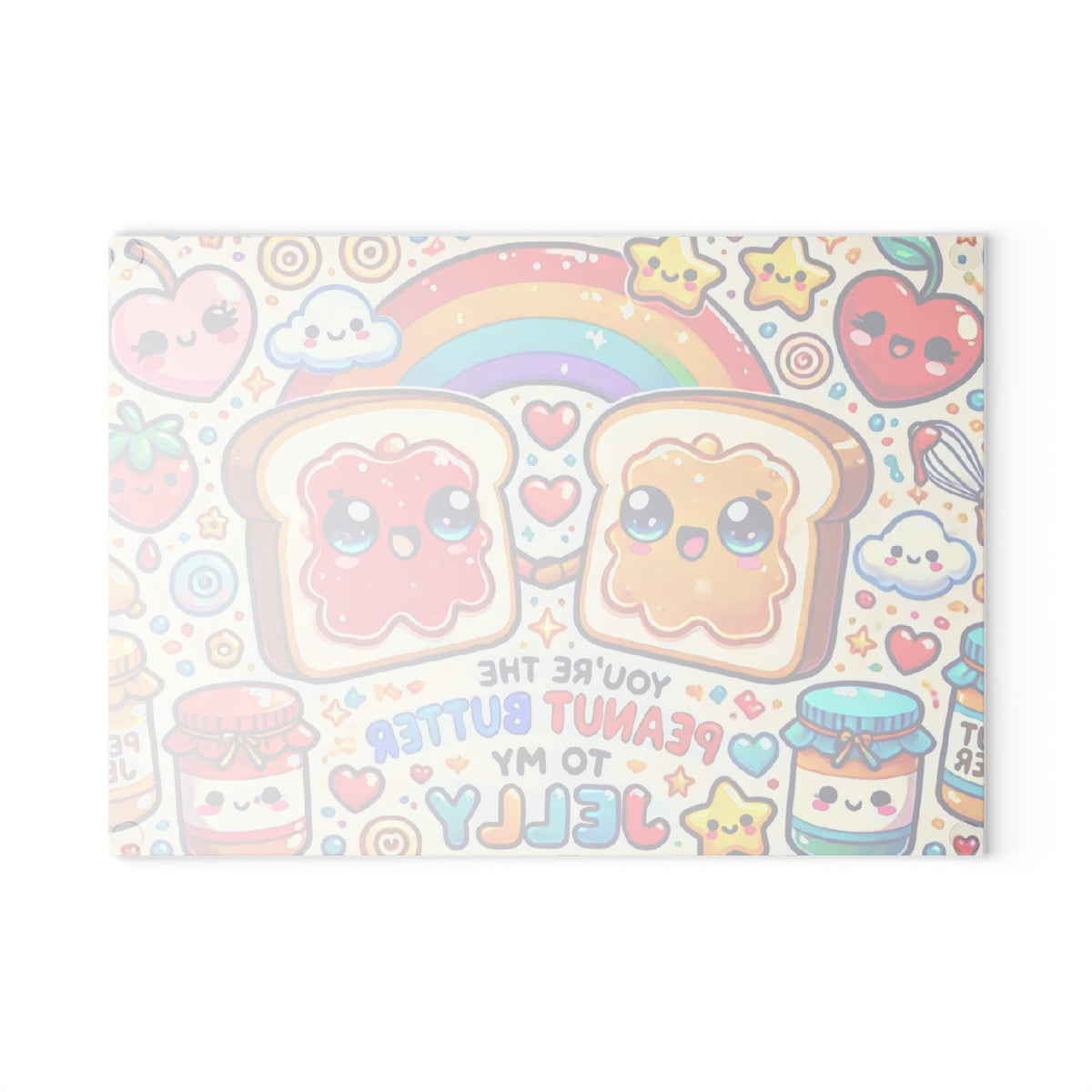 Kawaii Peanut Butter & Jelly Glass Cutting Board – Cute Rainbow Kitchen Decor