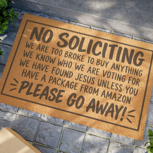 No Soliciting Coir Doormat — “Please Go Away” Funny Welcome Mat for Porch, Anti-Solicitor Door Mat