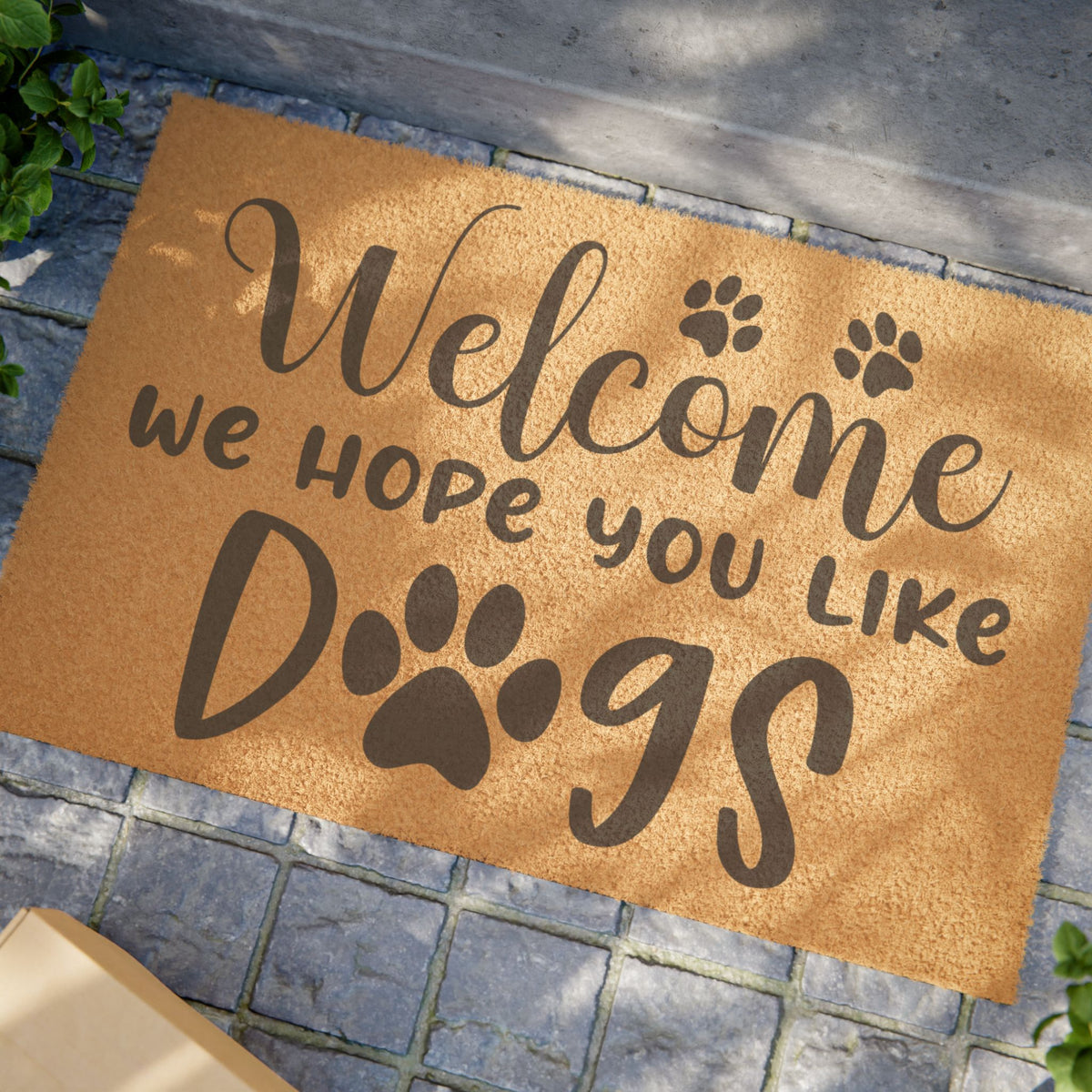 Welcome Doormat – “We Hope You Like Dogs” Paw Print Coir Mat