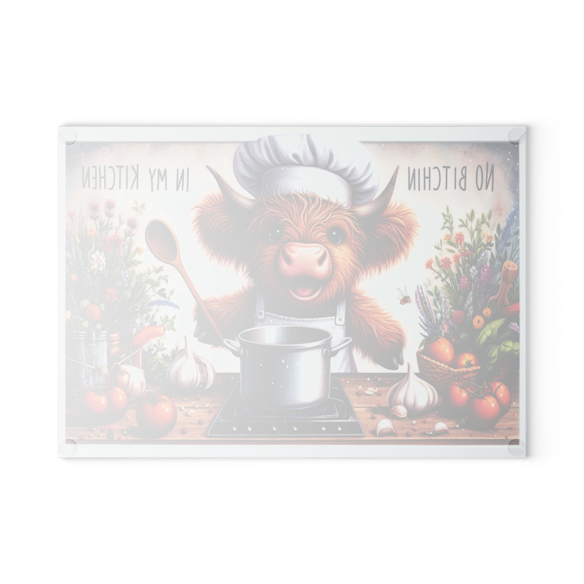 No Bitchin' In My Kitchen Glass Cutting Board — Cute Chef Cow Kitchen Decor