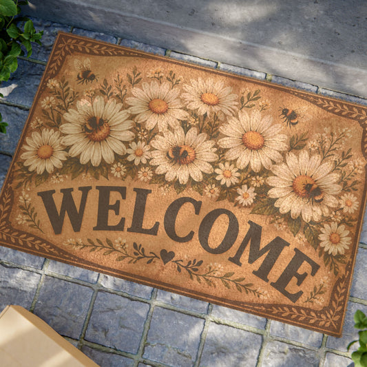 Welcome Daisy Doormat — Floral Coir Entrance Mat