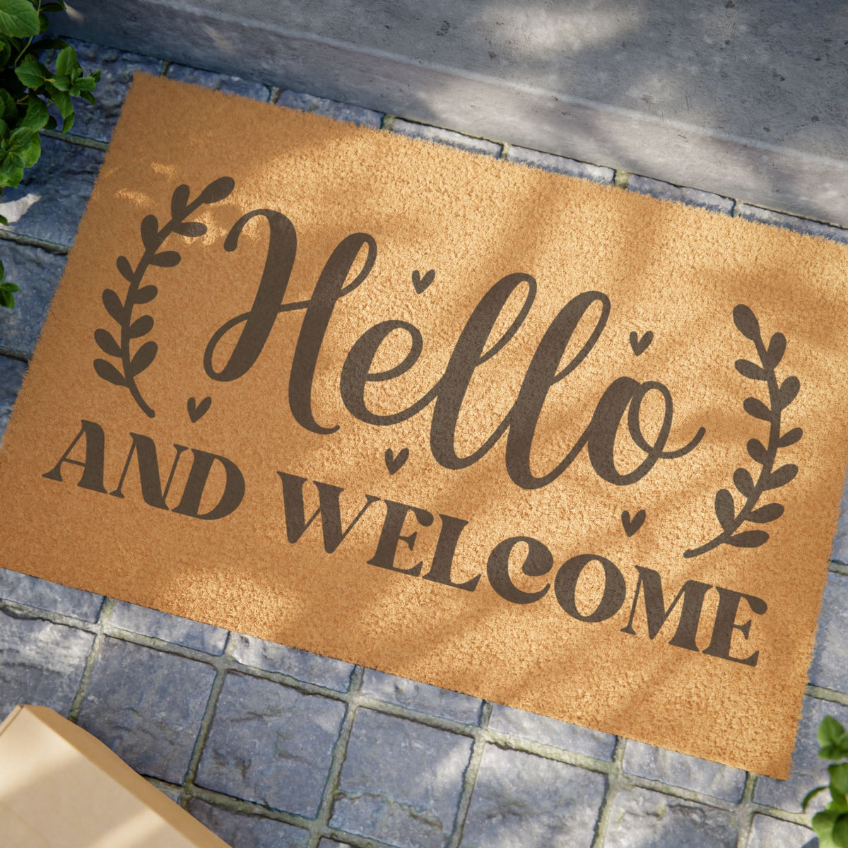 Hello and Welcome Coir Doormat — Rustic Front Door Welcome Mat