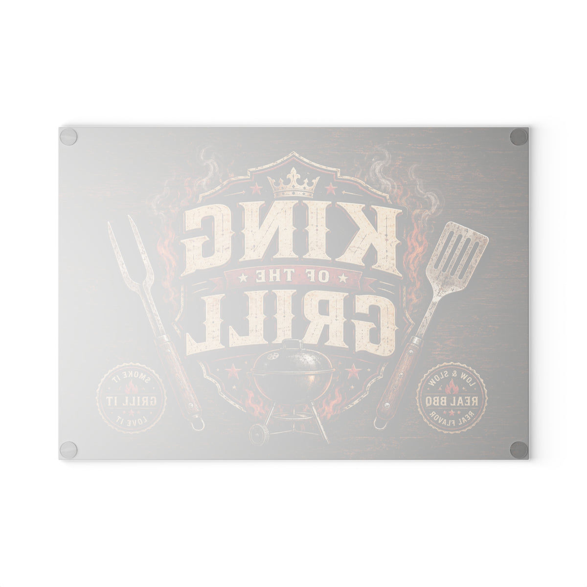 Glass Cutting Board — "King of the Grill" BBQ Decorative Chopping Board for Grill Masters, Father’s Day & Outdoor Cooking Gifts