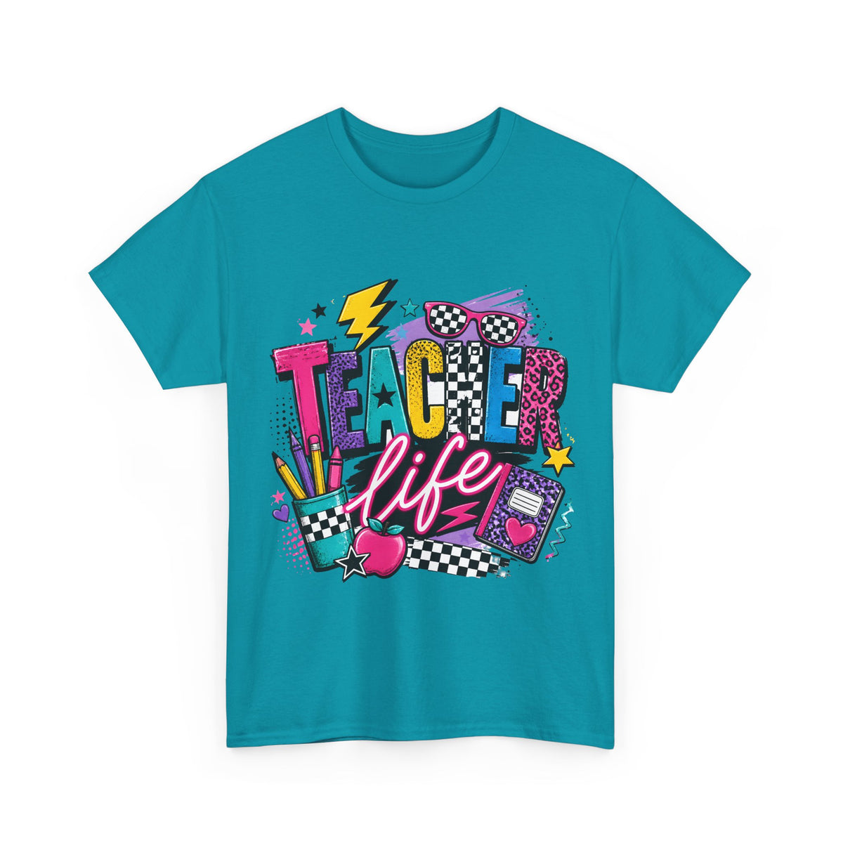 Teacher Life T‑Shirt — Colorful Retro School Graphic Tee for Educators