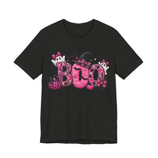 BOO Pink Halloween Tee – Cute Girly Ghosts & Witch Hat Graphic Shirt