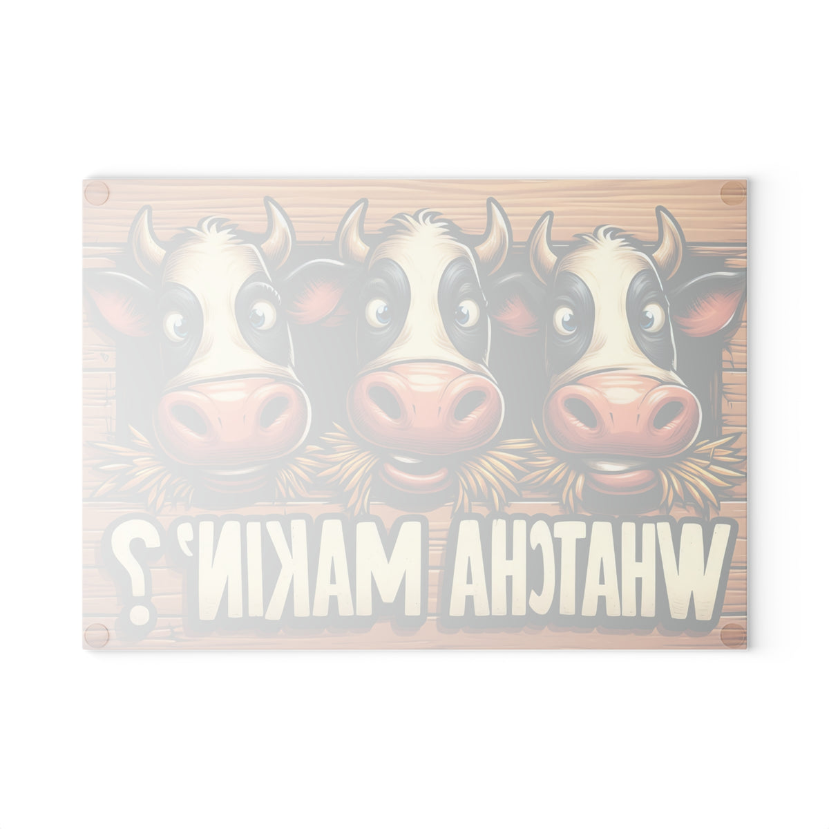 Whatcha Makin'? Cow Trio Glass Cutting Board — Funny Farmhouse Kitchen Decor