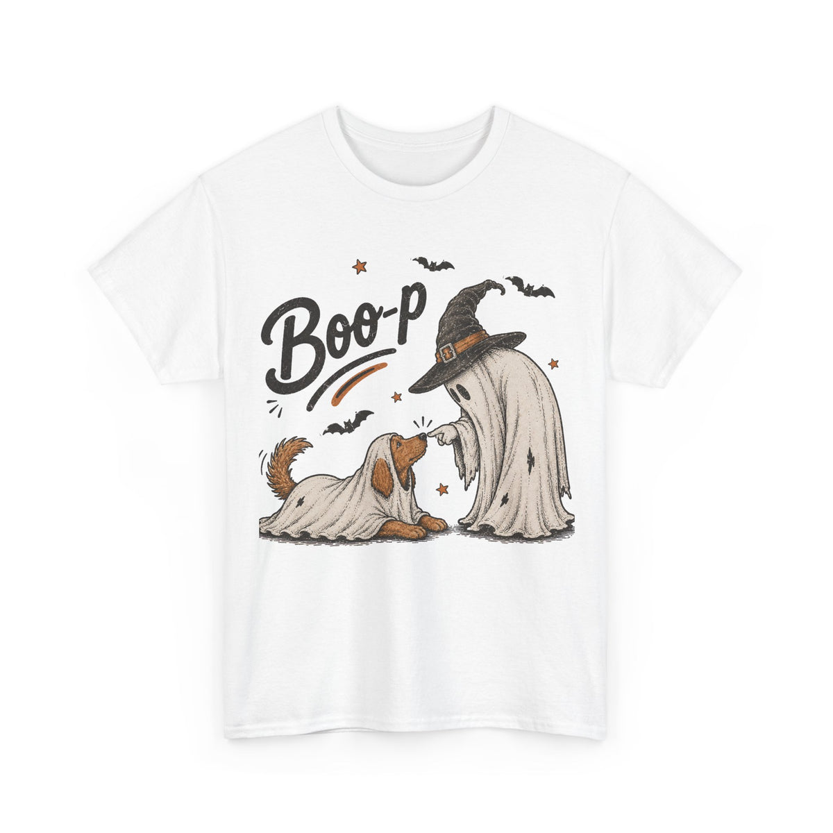 Halloween Ghost Dog T-Shirt — "Boo-p" Cute Witch Hat Pup Tee