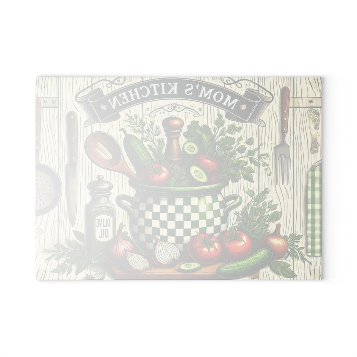 Glass Cutting Board — "Mom's Kitchen" Vintage Vegetable Design