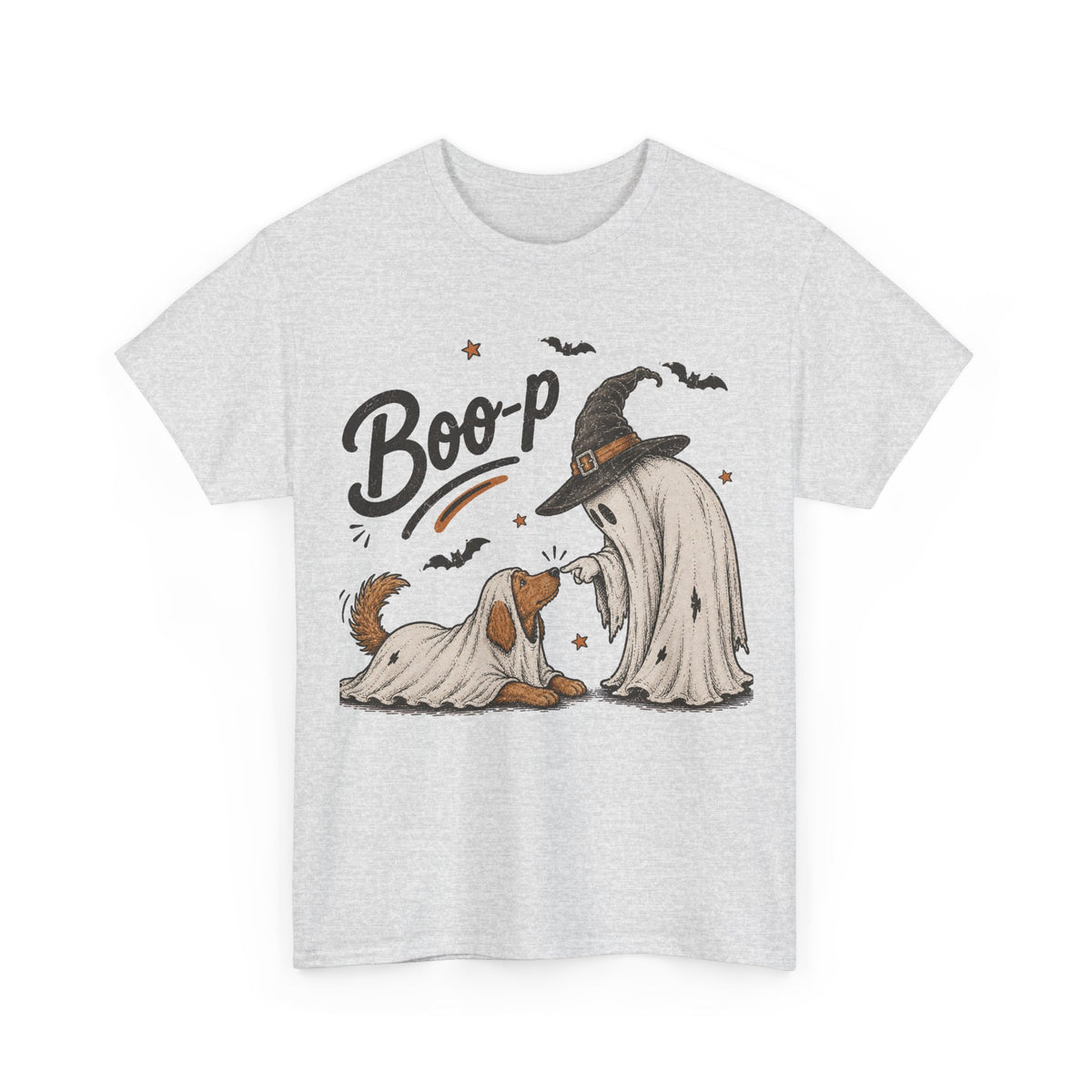 Halloween Ghost Dog T-Shirt — "Boo-p" Cute Witch Hat Pup Tee