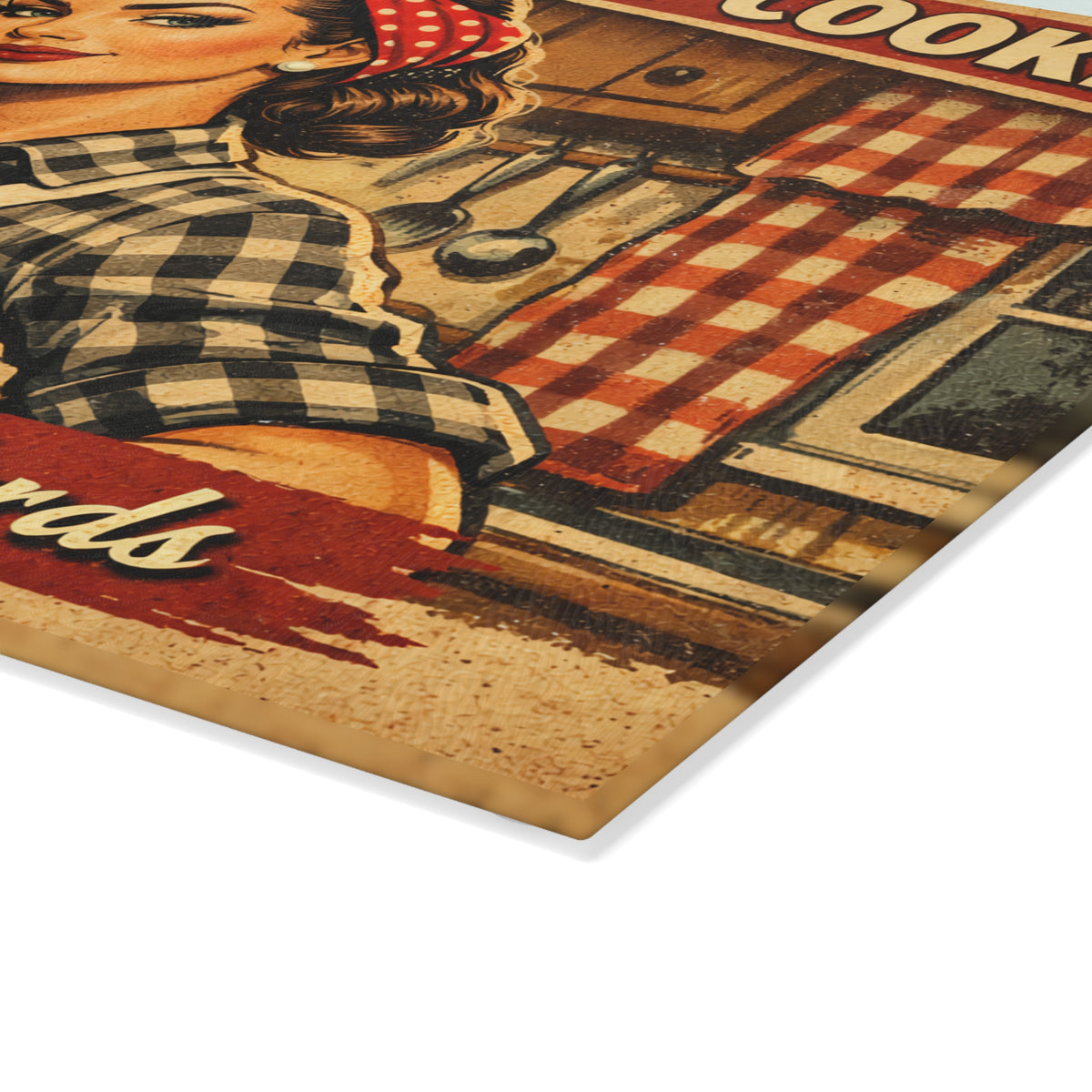 Glass Cutting Board - Retro Pin-Up 'If You Don't Like My Cooking, Just Lower Your Standards' Kitchen Decor
