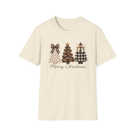 Rustic Plaid Leopard Christmas Trees — "Merry Christmas" Holiday T-Shirt