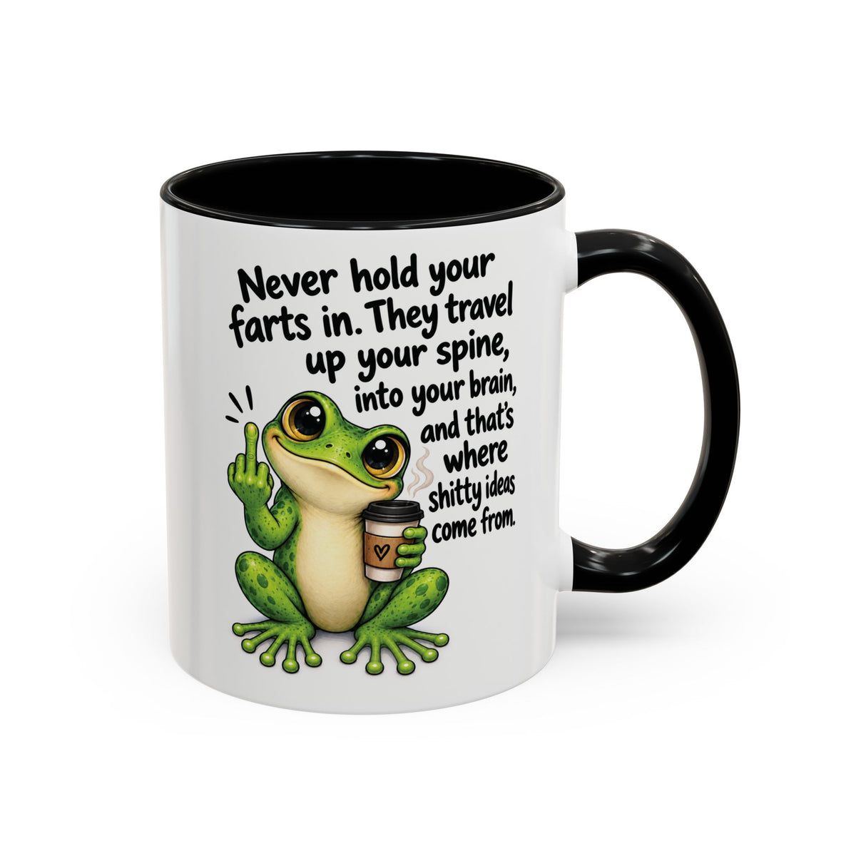 Coffee Mug — Funny Frog 'Never Hold Your Farts In' Accent Mug (11/15oz)