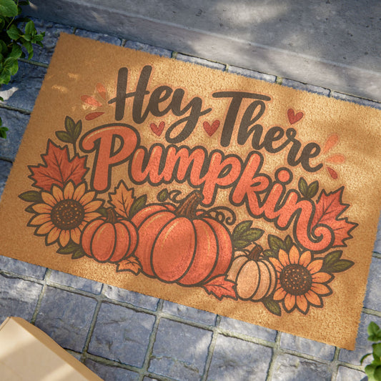 Hey There Pumpkin Doormat — Fall Pumpkin & Sunflower Welcome Mat