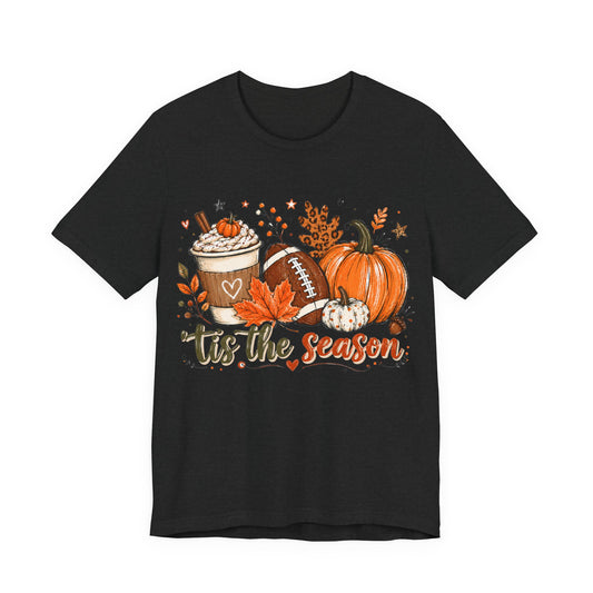 Fall Football Pumpkin Tee — "Tis the Season" Autumn Graphic T-Shirt