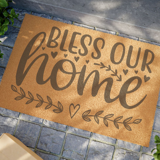 Bless Our Home Coir Doormat – Rustic Welcome Mat for Entryway