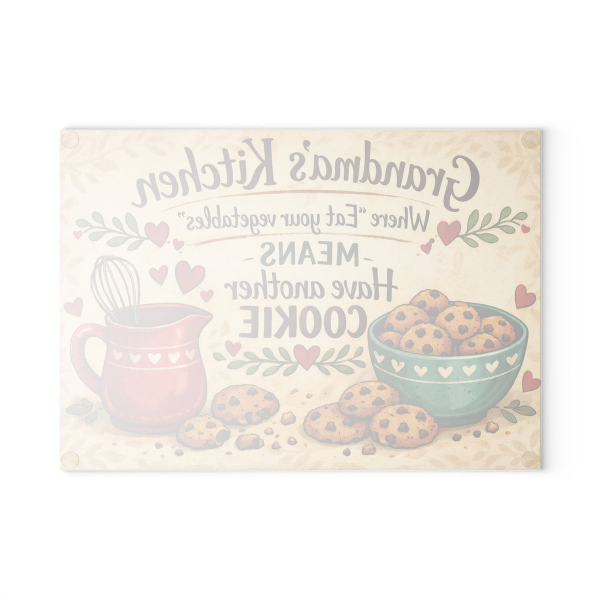 Grandma’s Kitchen Glass Cutting Board – “Where 'Eat Your Vegetables' Means Have Another Cookie”