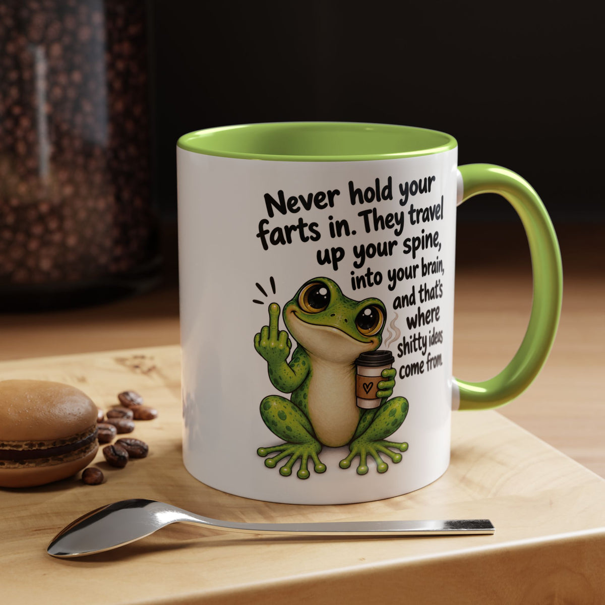 Coffee Mug — Funny Frog 'Never Hold Your Farts In' Accent Mug (11/15oz)
