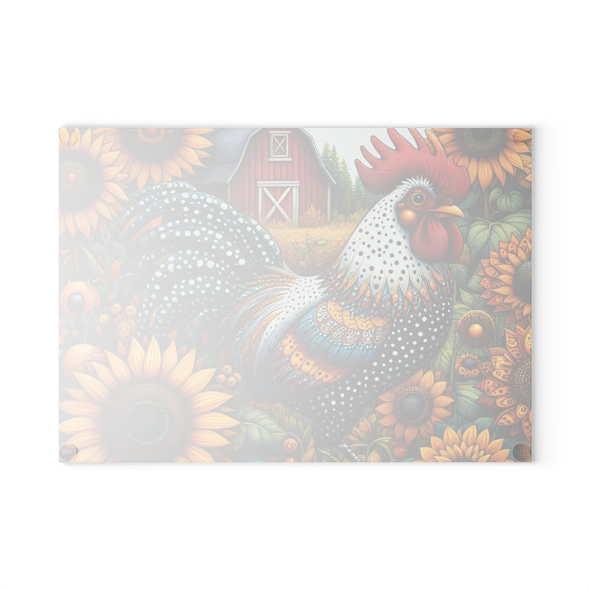 Rooster & Sunflowers Glass Cutting Board — Farmhouse Kitchen Decor