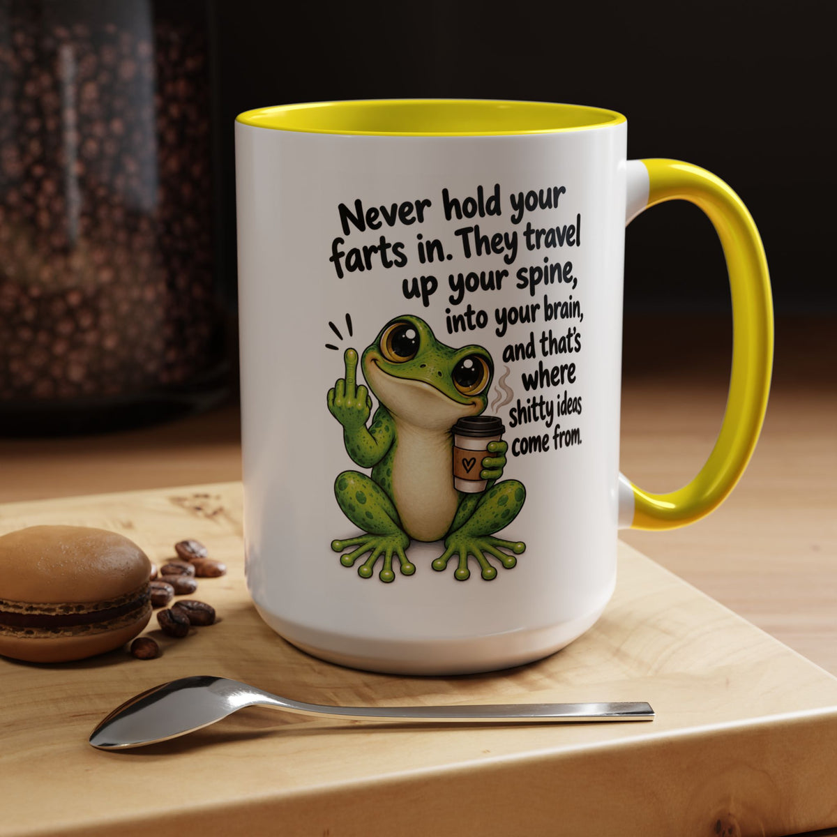 Coffee Mug — Funny Frog 'Never Hold Your Farts In' Accent Mug (11/15oz)