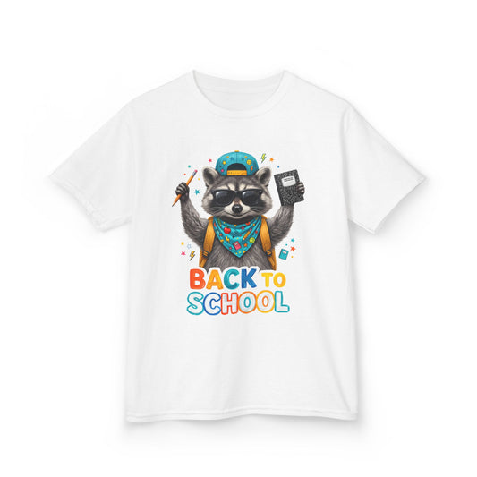 Back to School Kids T‑Shirt — Cute Raccoon with Pencil & Book