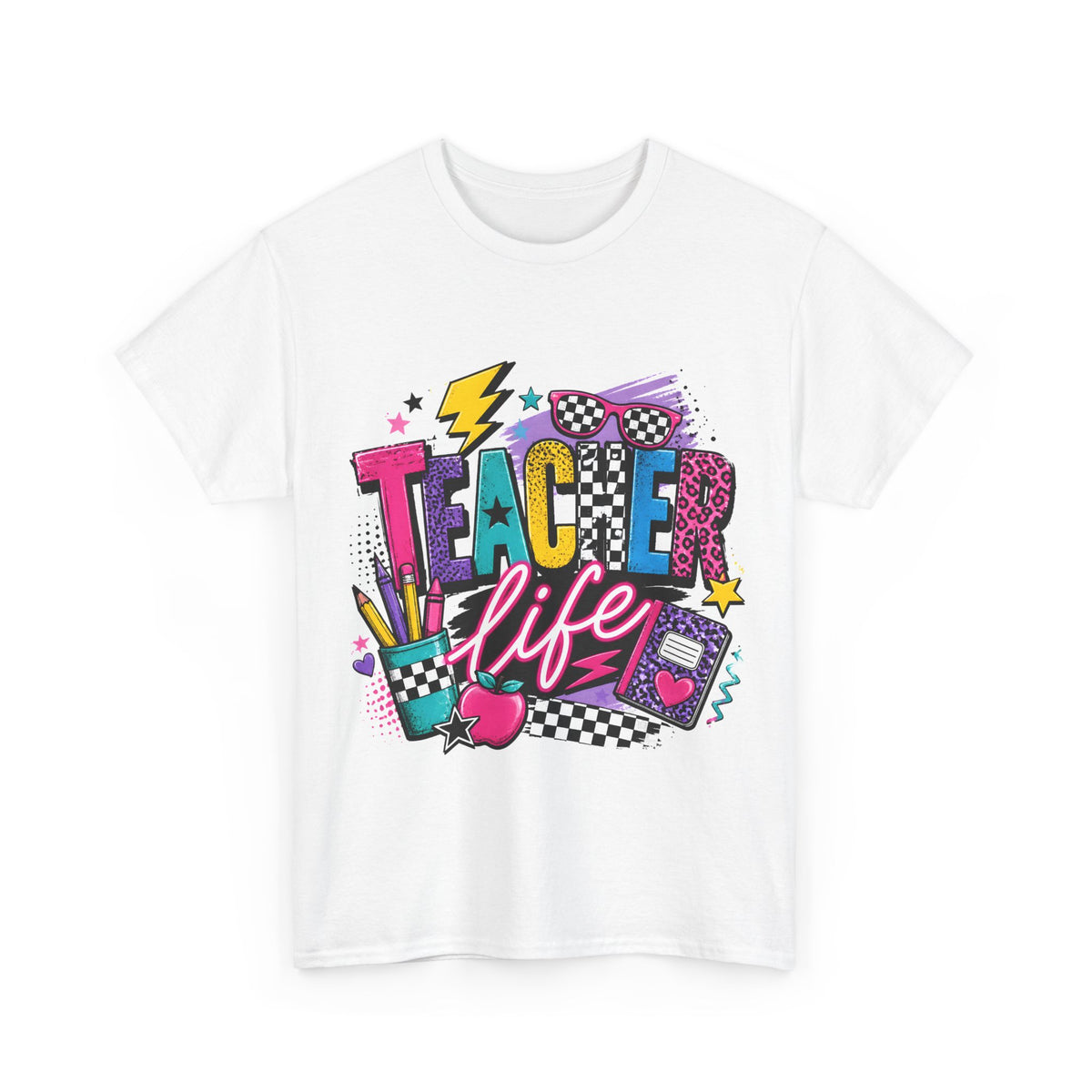Teacher Life T‑Shirt — Colorful Retro School Graphic Tee for Educators