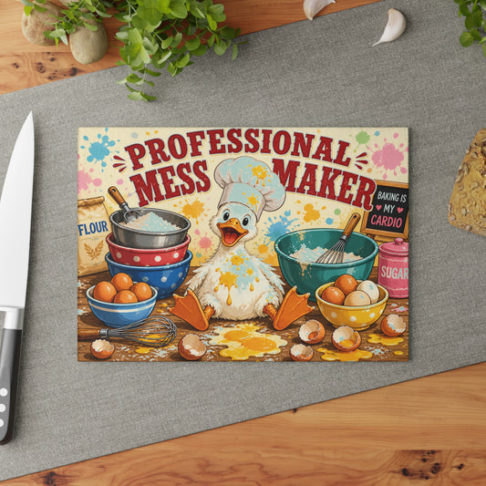 Professional Mess Maker Glass Cutting Board — Funny Duck Baking Kitchen Decor