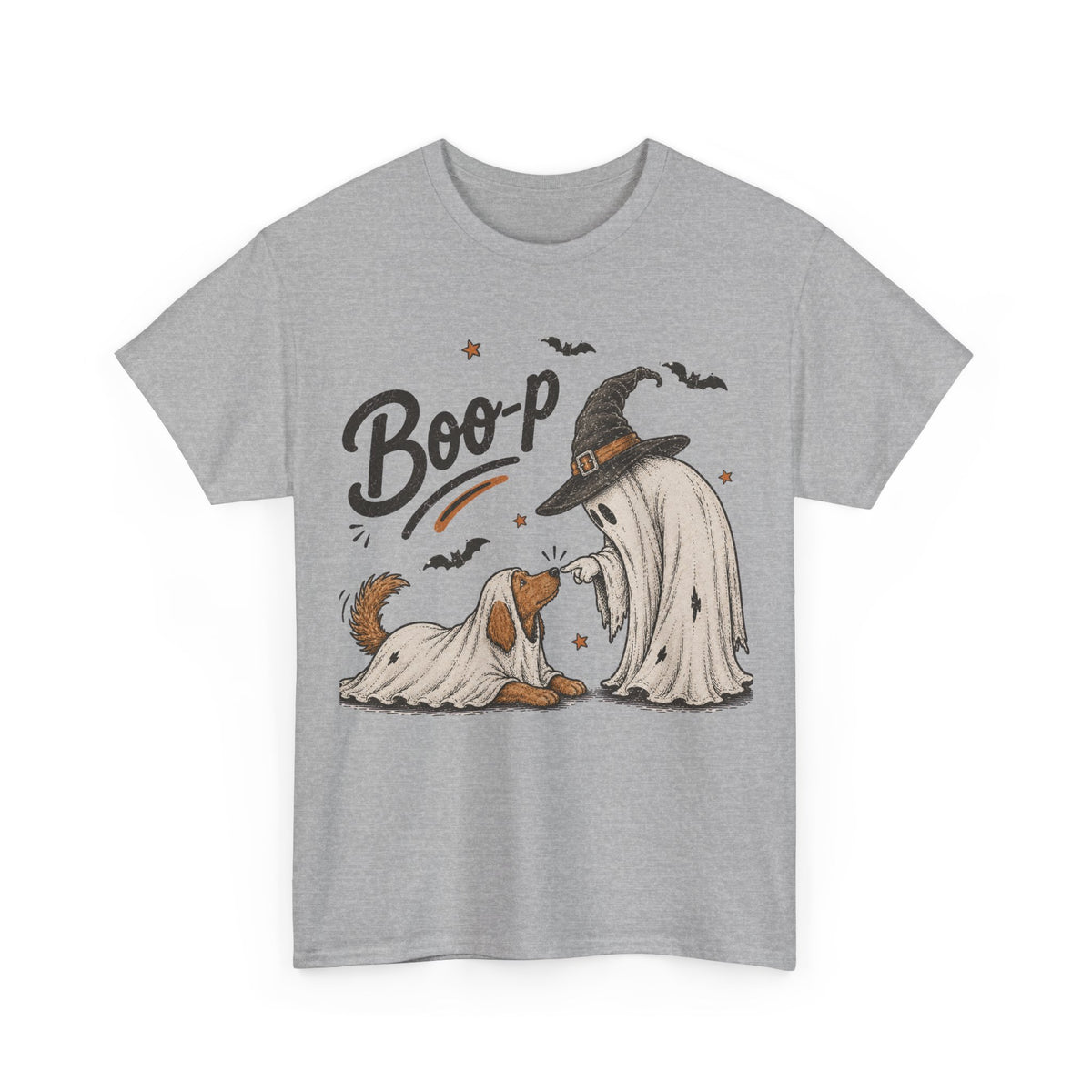 Halloween Ghost Dog T-Shirt — "Boo-p" Cute Witch Hat Pup Tee
