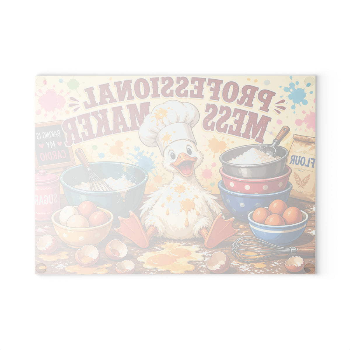 Professional Mess Maker Glass Cutting Board — Funny Duck Baking Kitchen Decor