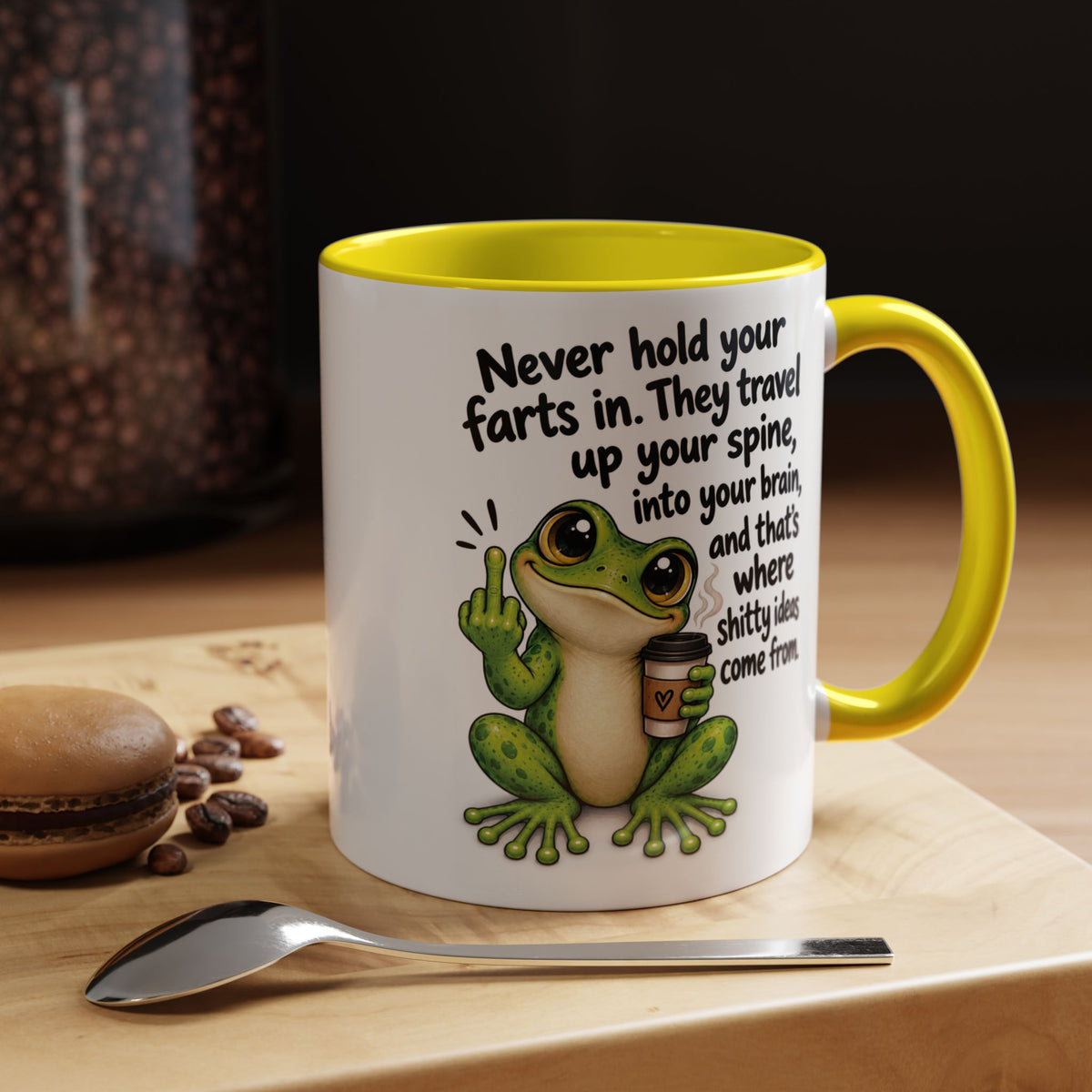 Coffee Mug — Funny Frog 'Never Hold Your Farts In' Accent Mug (11/15oz)