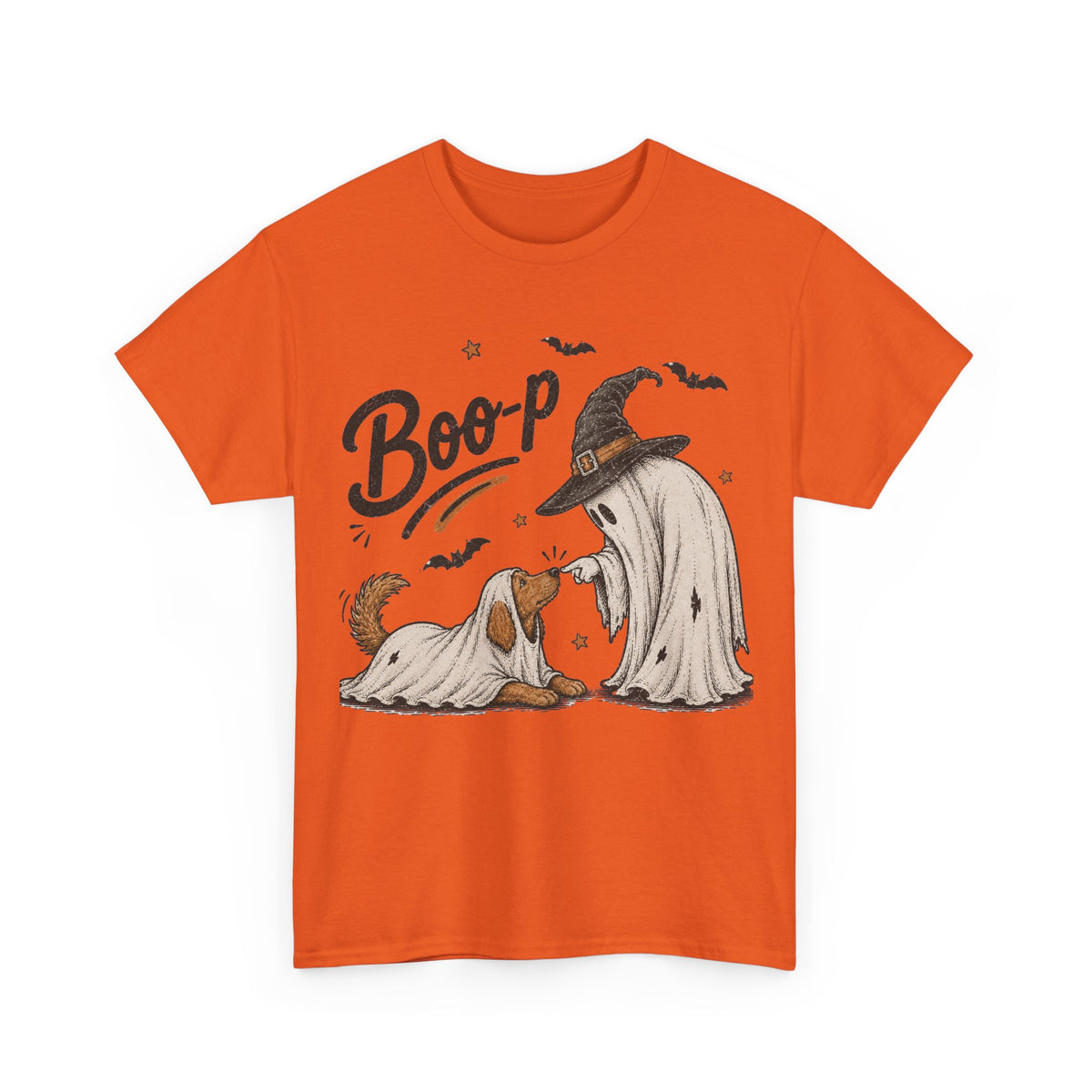 Halloween Ghost Dog T-Shirt — "Boo-p" Cute Witch Hat Pup Tee