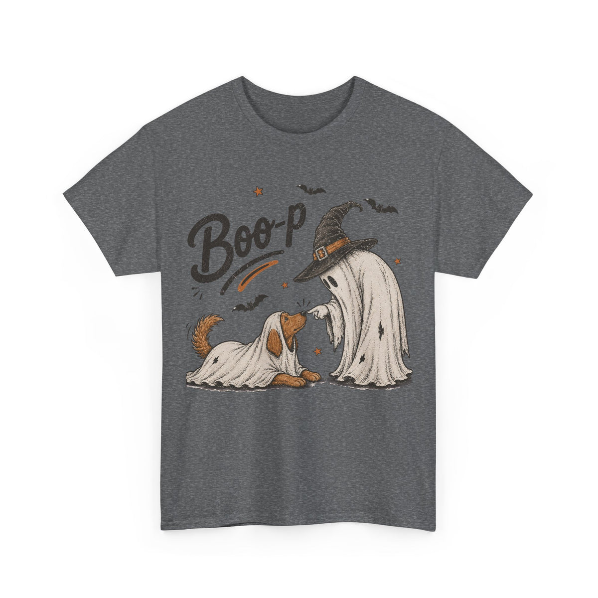 Halloween Ghost Dog T-Shirt — "Boo-p" Cute Witch Hat Pup Tee