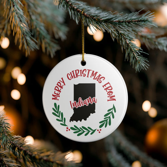 Indiana Merry Christmas From Ceramic Ornament